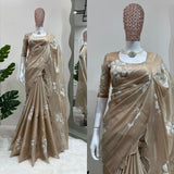 Rare Ivory Shimmery Tissue Silk Sequins Thread Work Buta Designer Saree