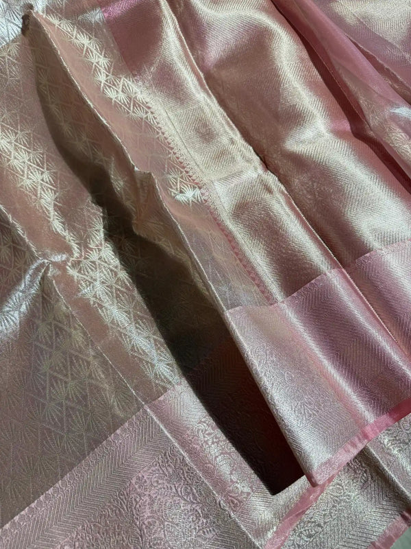 Rare Mauve Pink Kanjivaram Brocade Tissue Silk Saree with Zari Embossed Weave