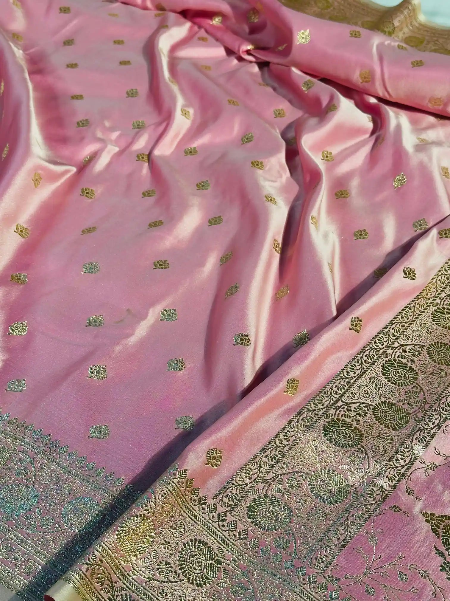 Rare Mauve Pink Satin Katan Silk Saree