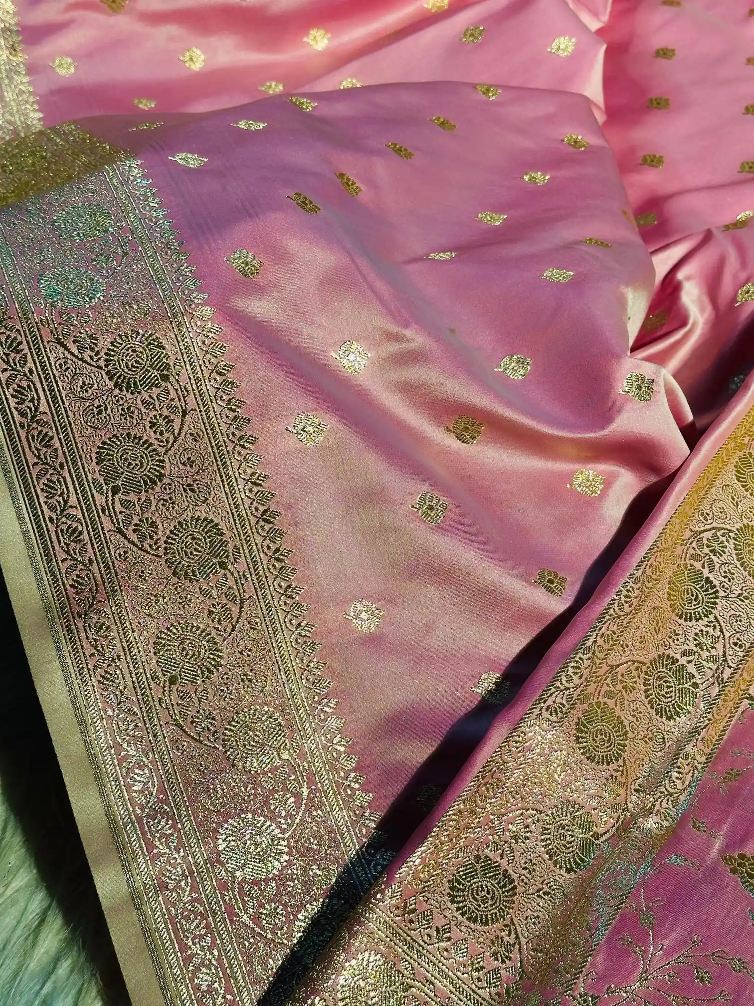 Rare Mauve Pink Satin Katan Silk Saree