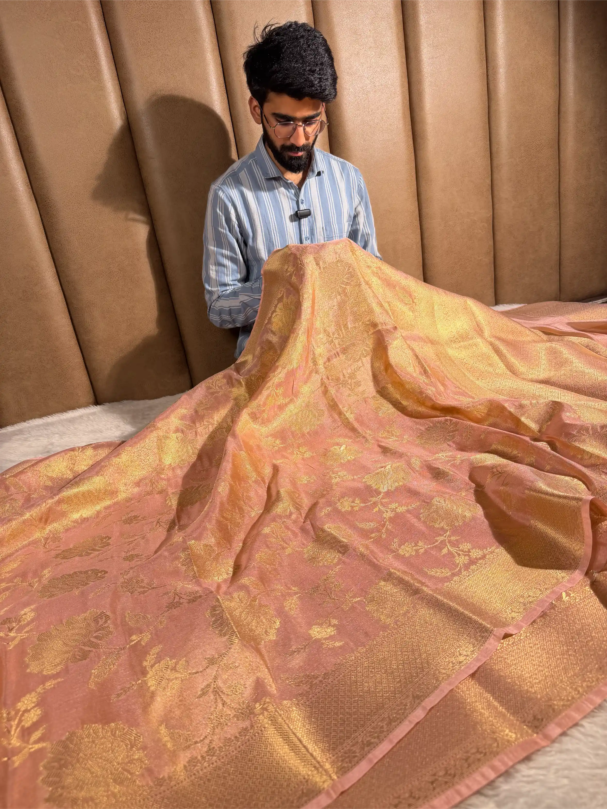Rare Mauve Pink Tissue Silk Intricate Jaal Weave Banarasi Saree