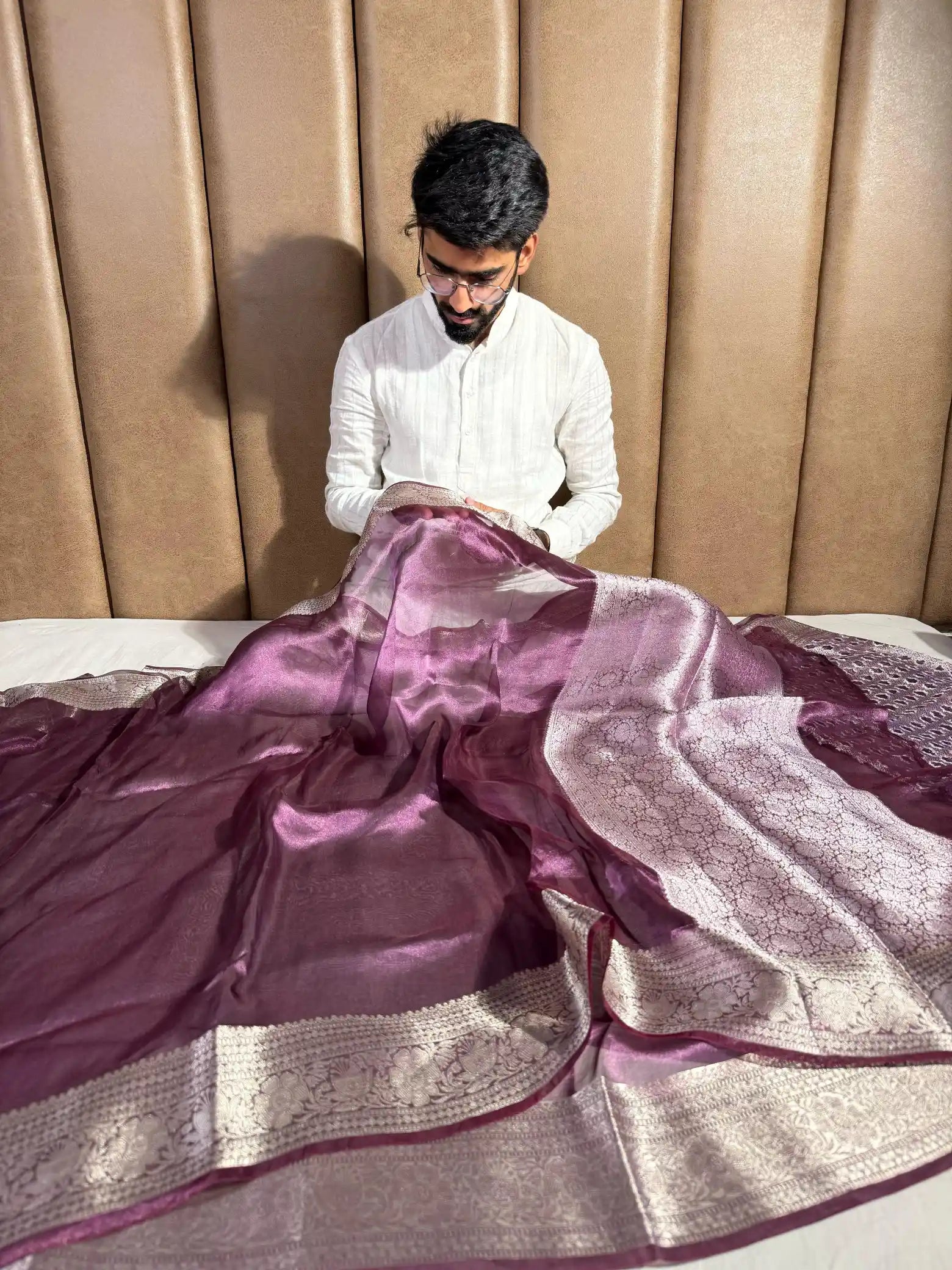 Rare Metallic Lilac Pure Tissue Silk Banarasi Saree