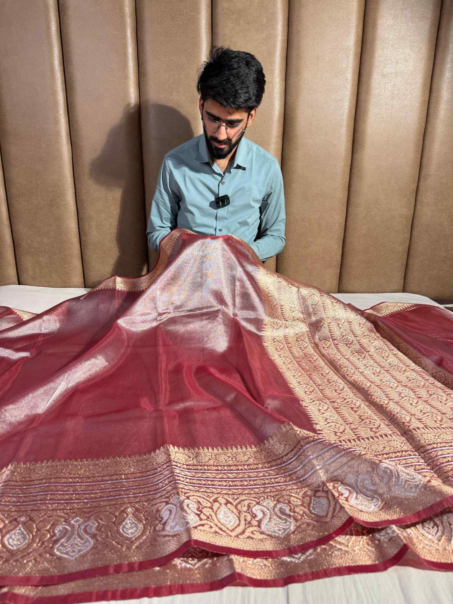 Rare Onion Pink Glass Tissue Silk Banarasi Saree