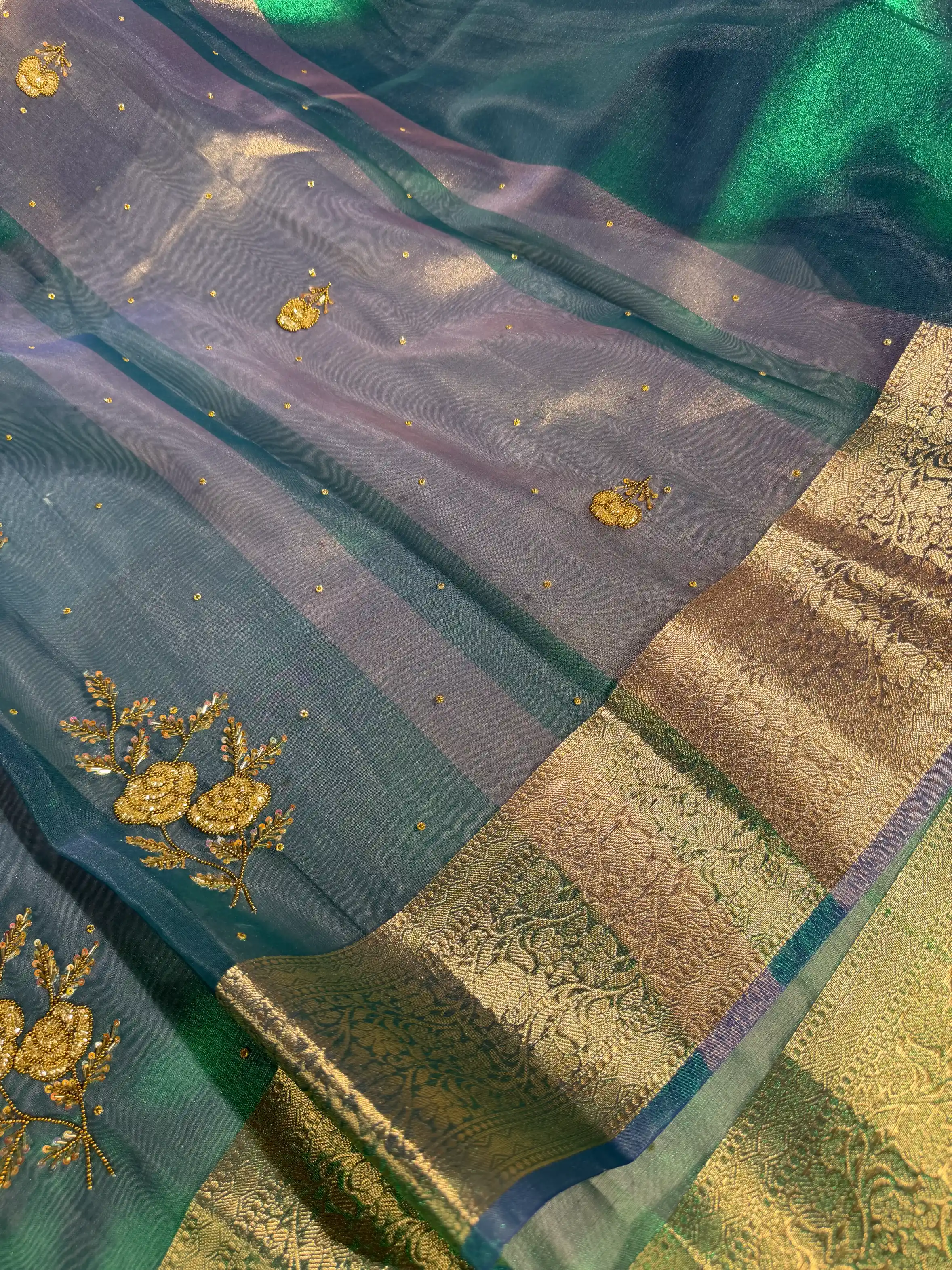 Rare Peacock Tissue Silk Handwork Banarasi Saree