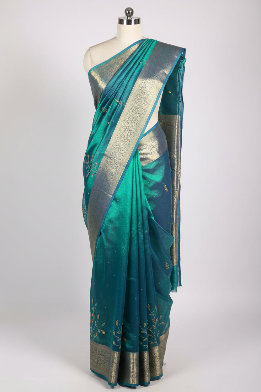 Rare Peacock Tissue Silk Handwork Banarasi Saree