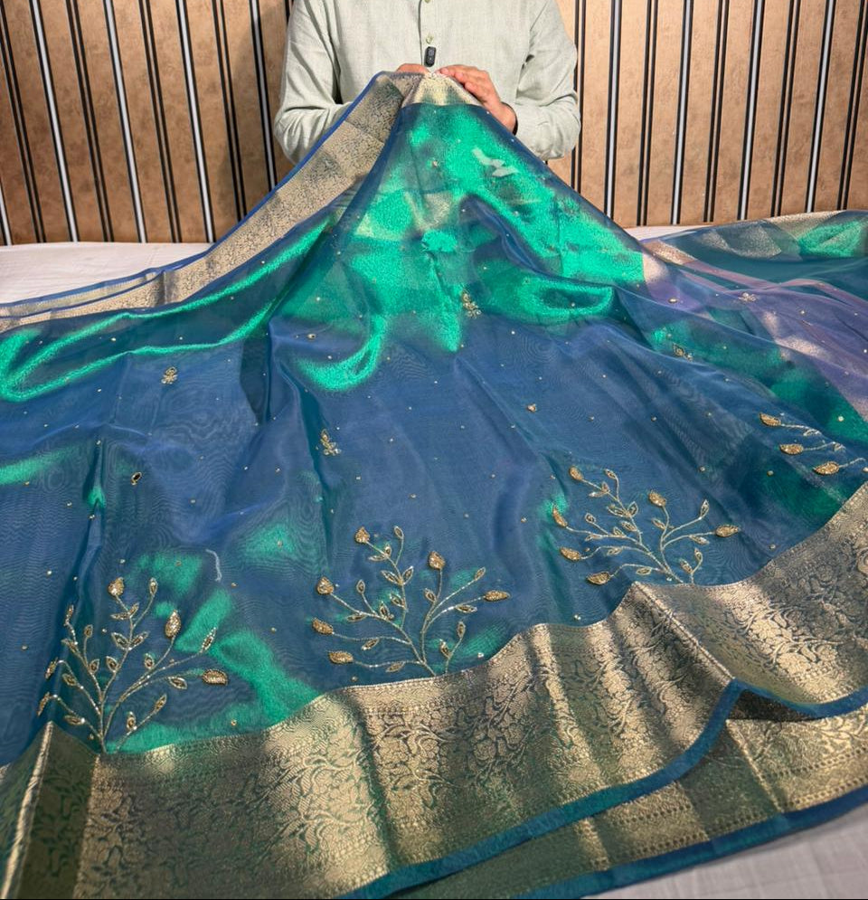 Rare Peacock Tissue Silk Handwork Banarasi Saree