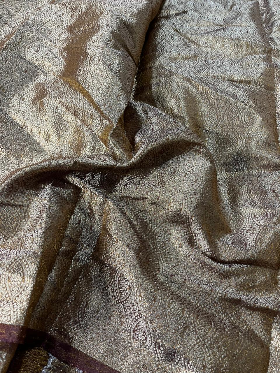 Rare Rusted Shade Crush Tissue Silk Banarasi Saree