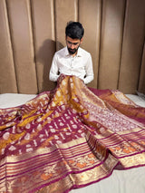 Rare Rusted Shade Crushed Tissue Silk Banarasi Saree