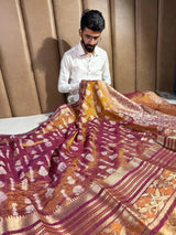 Rare Rusted Shade Crushed Tissue Silk Banarasi Saree