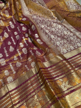 Rare Rusted Shade Crushed Tissue Silk Banarasi Saree