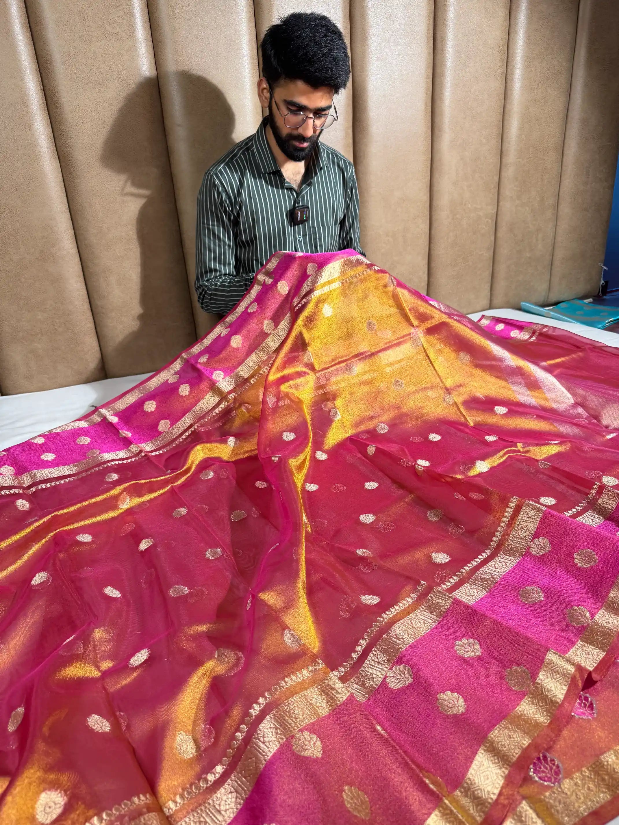 Rare Rusted Shade soft Tissue Silk Banarasi Saree