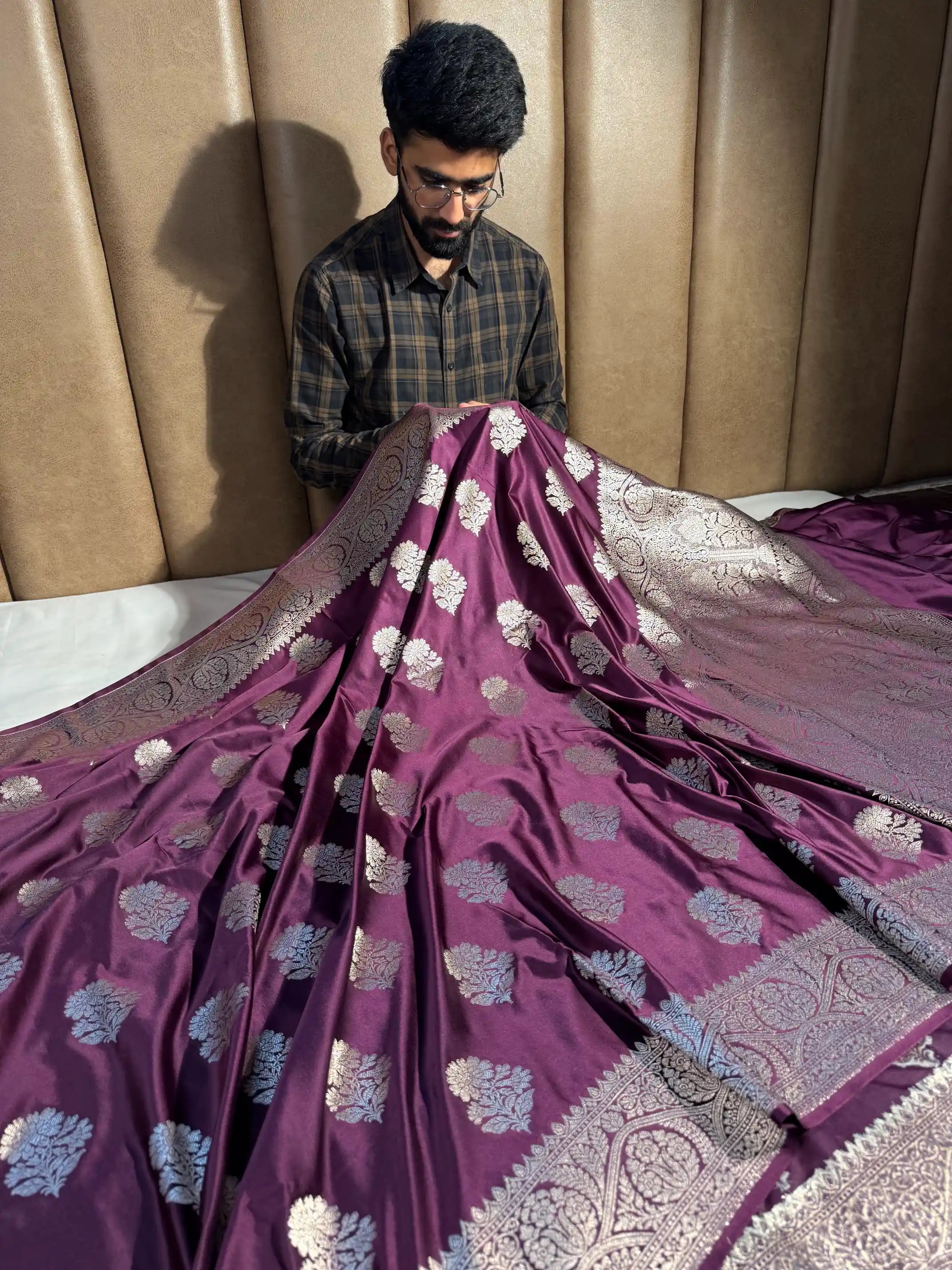 Rare Wine Mashru Katan Silk Heritage Banarasi Buta Weave Banarasi Saree