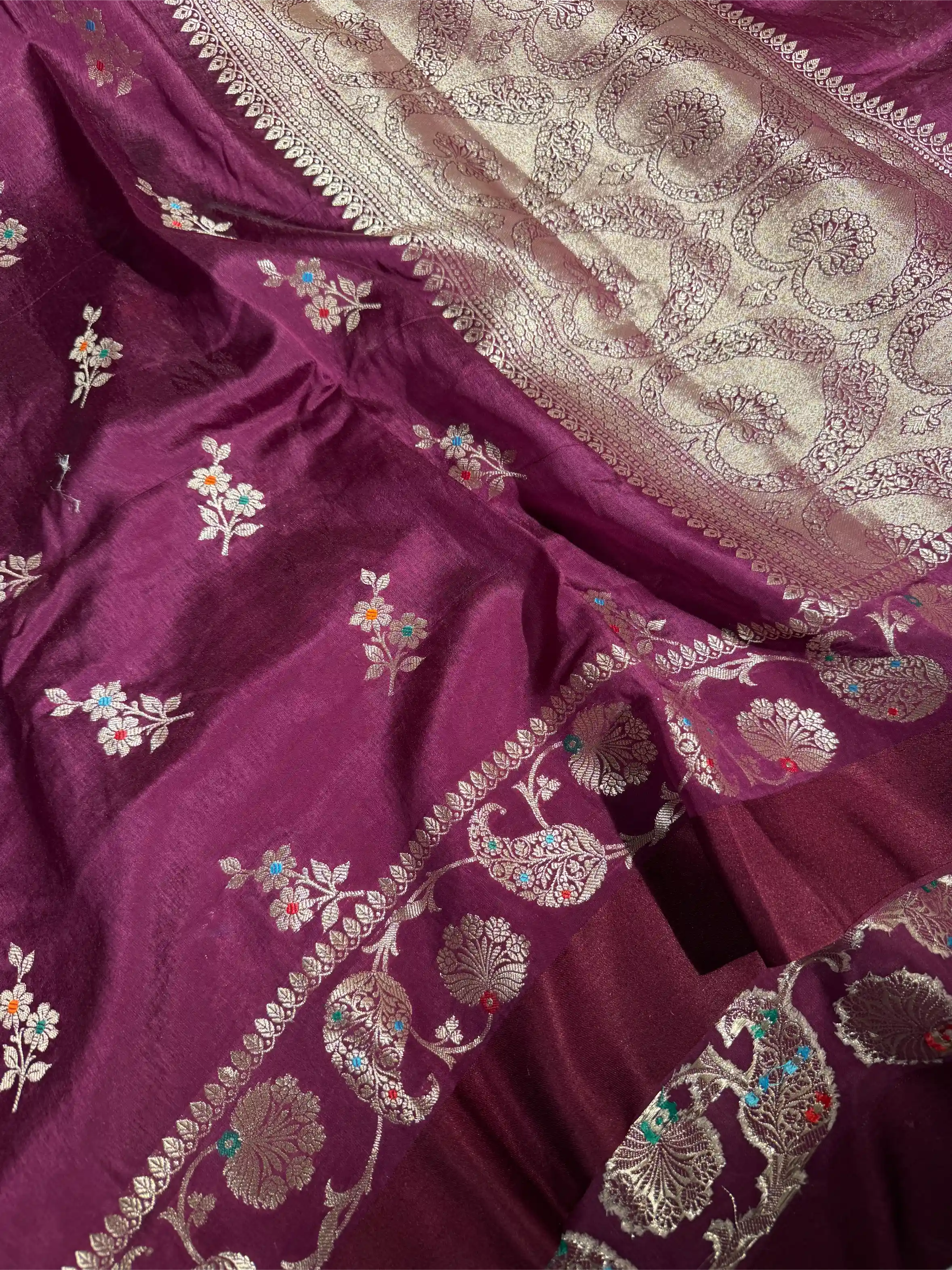 Rare Wine Viscose Chinia Silk Traditional Buta Banarasi Saree