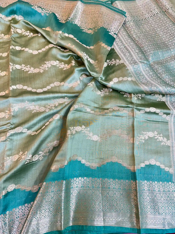 Rare Green Shade Pure Chiniya Silk Banarasi Saree