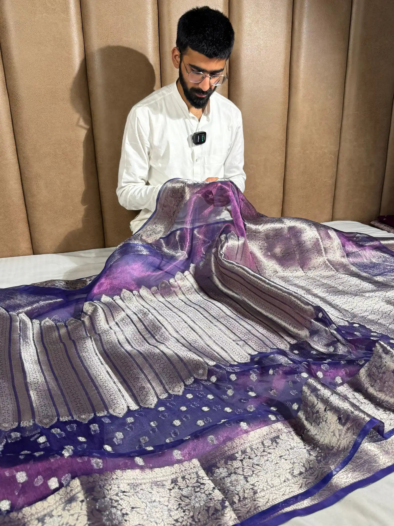 Baigani Pure Tissue Silk Contemporary Body Weave Banarasi Saree