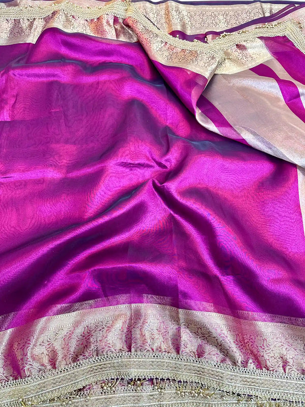 Razberry Pink Maharani Tissue Silk Saree