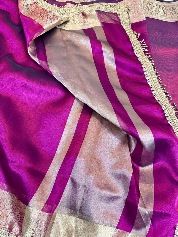 Razberry Pink Maharani Tissue Silk Saree