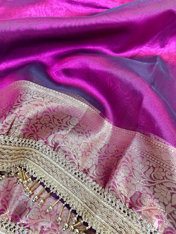 Razberry Pink Maharani Tissue Silk Saree