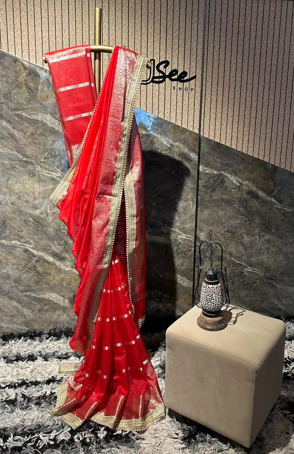 Ready To Wear Bridal Red Organza Banarasi Designer Saree