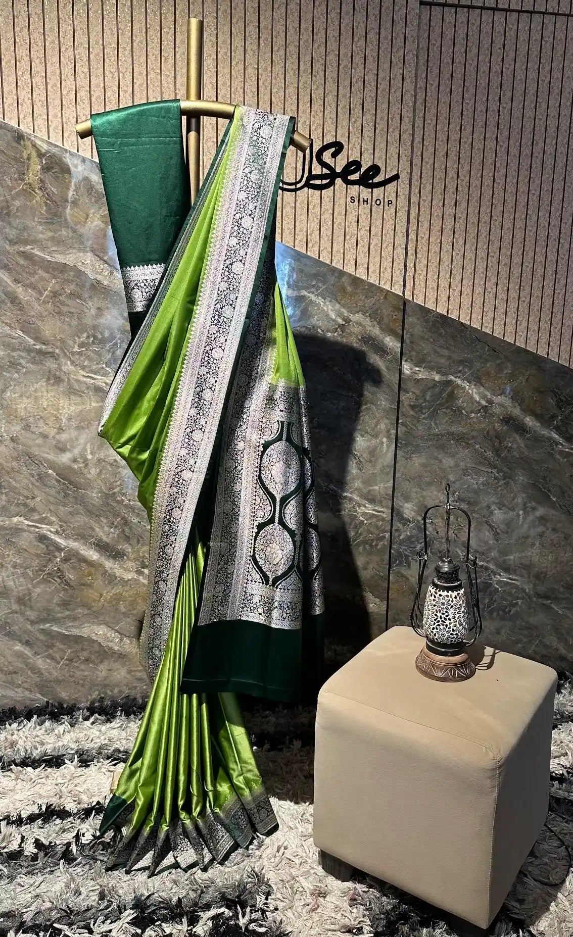Ready To Wear Green Mashru Silk Exclusive Banarasi Saree