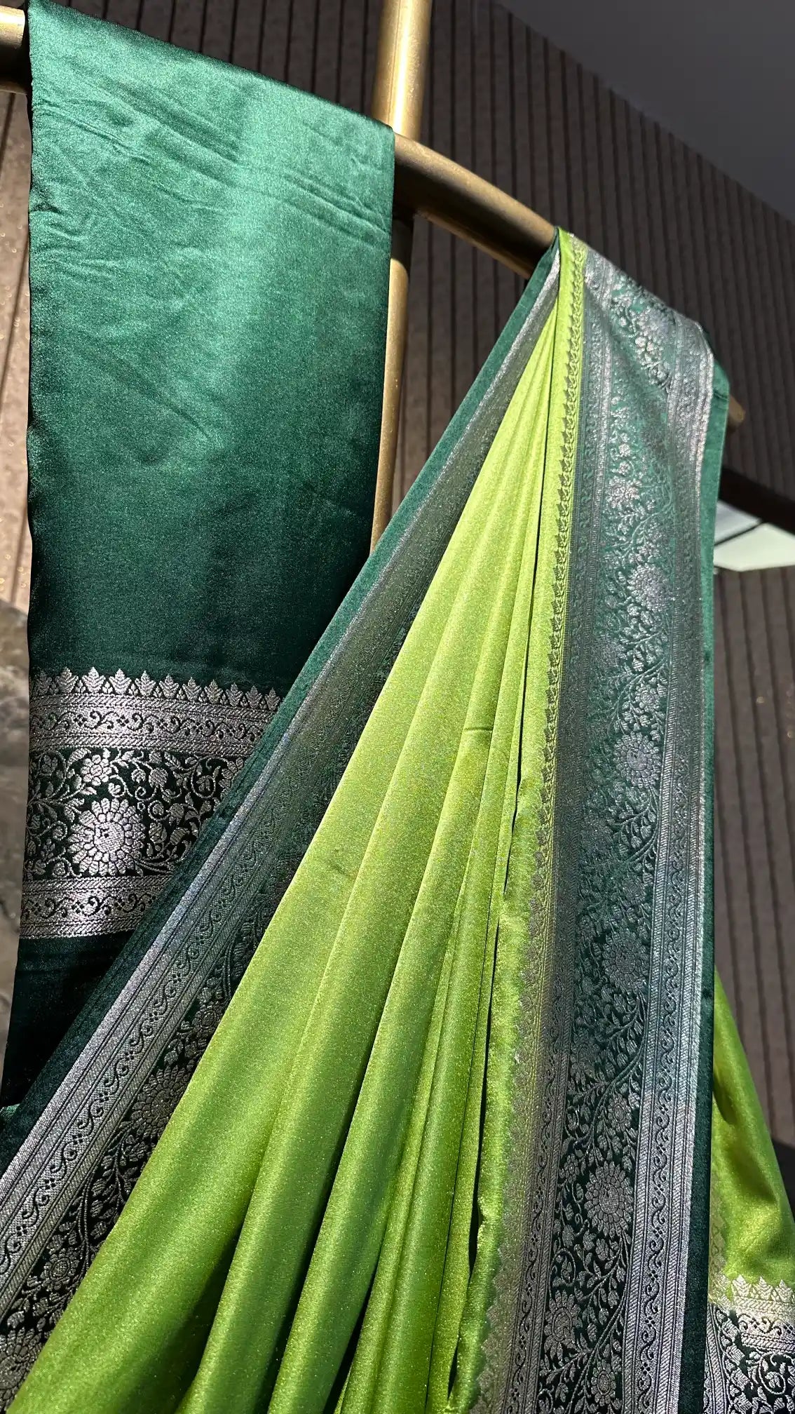 Ready To Wear Green Mashru Silk Exclusive Banarasi Saree