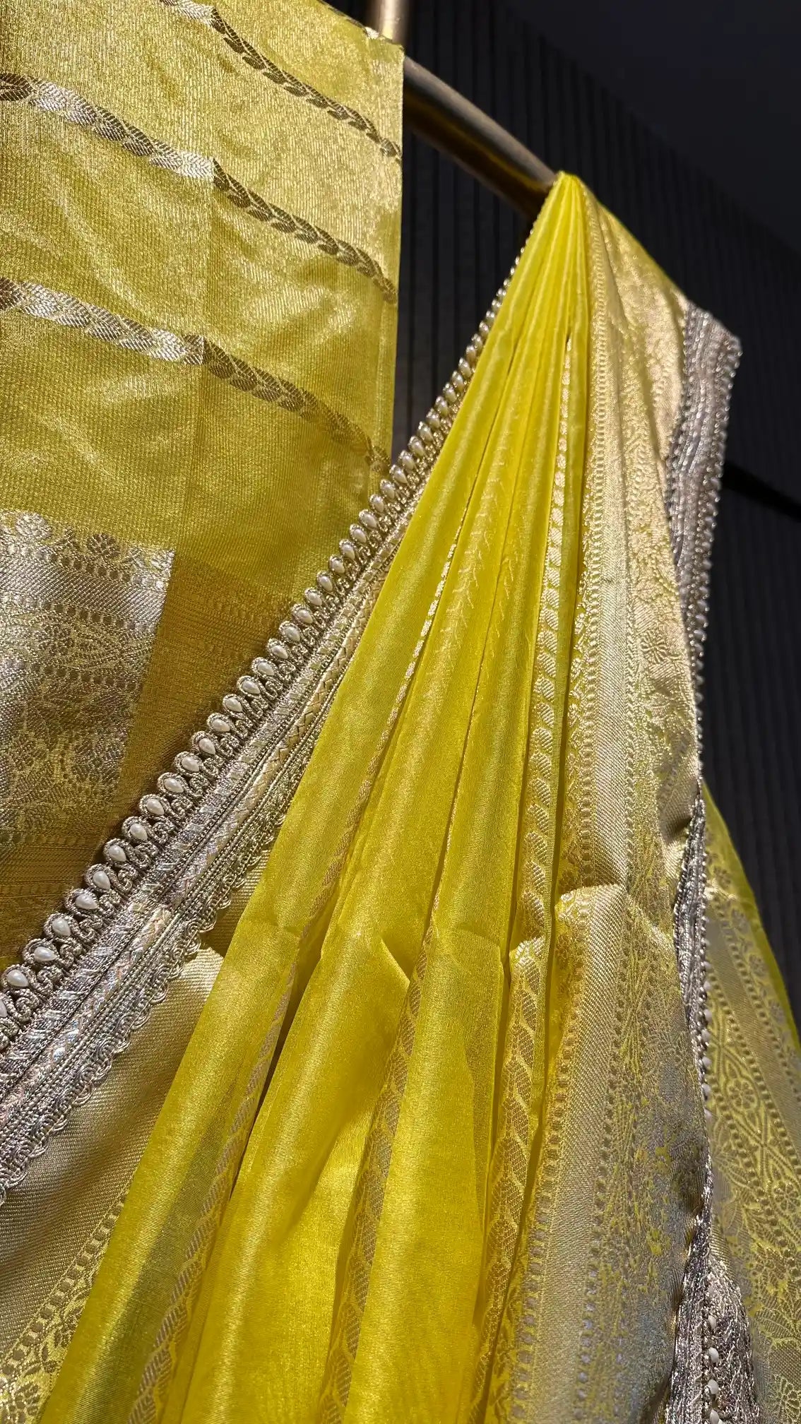 Ready To Wear Lemon Yellow Organza Designer Banarasi Saree