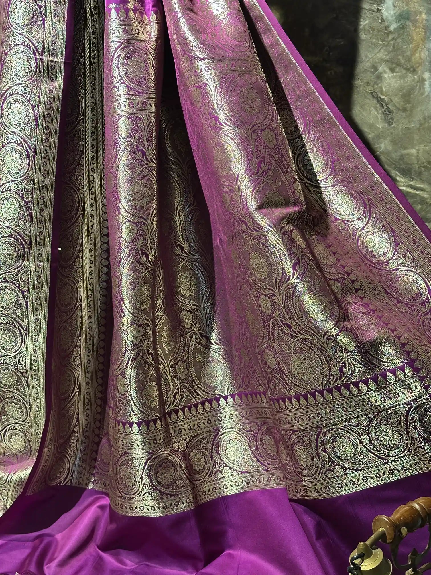 Ready To Wear Majenta Satin Silk Banarasi Saree