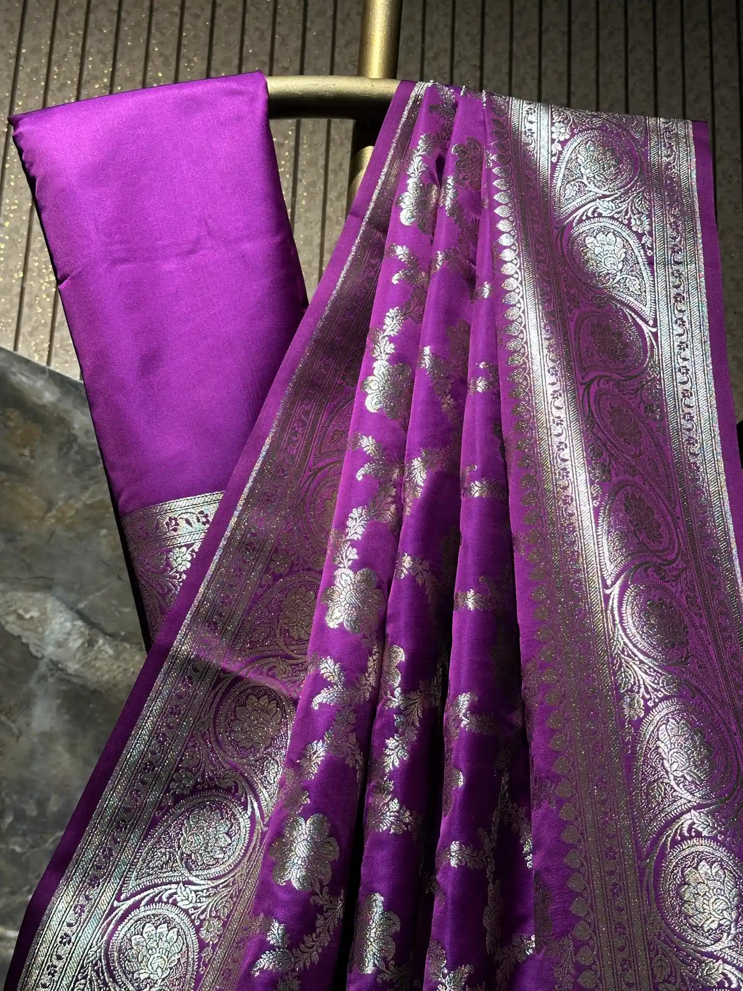 Ready To Wear Majenta Satin Silk Banarasi Saree