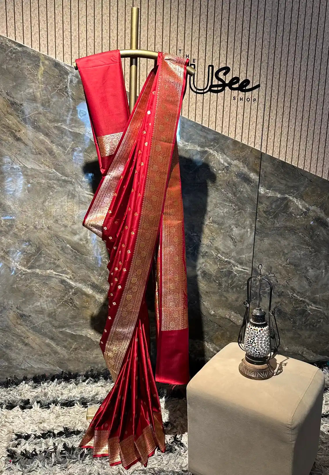 Ready To Wear Maroon Satin Silk Traditional Banarasi Saree
