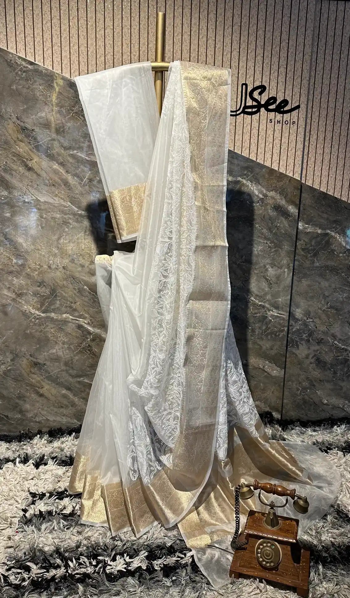 Ready To Wear Organza Chikankari Embroidered Saree