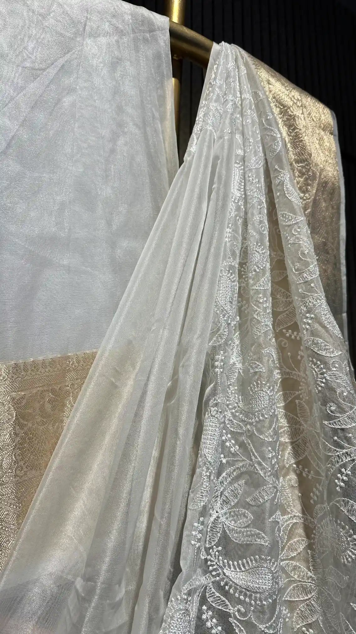 Ready To Wear Organza Chikankari Embroidered Saree