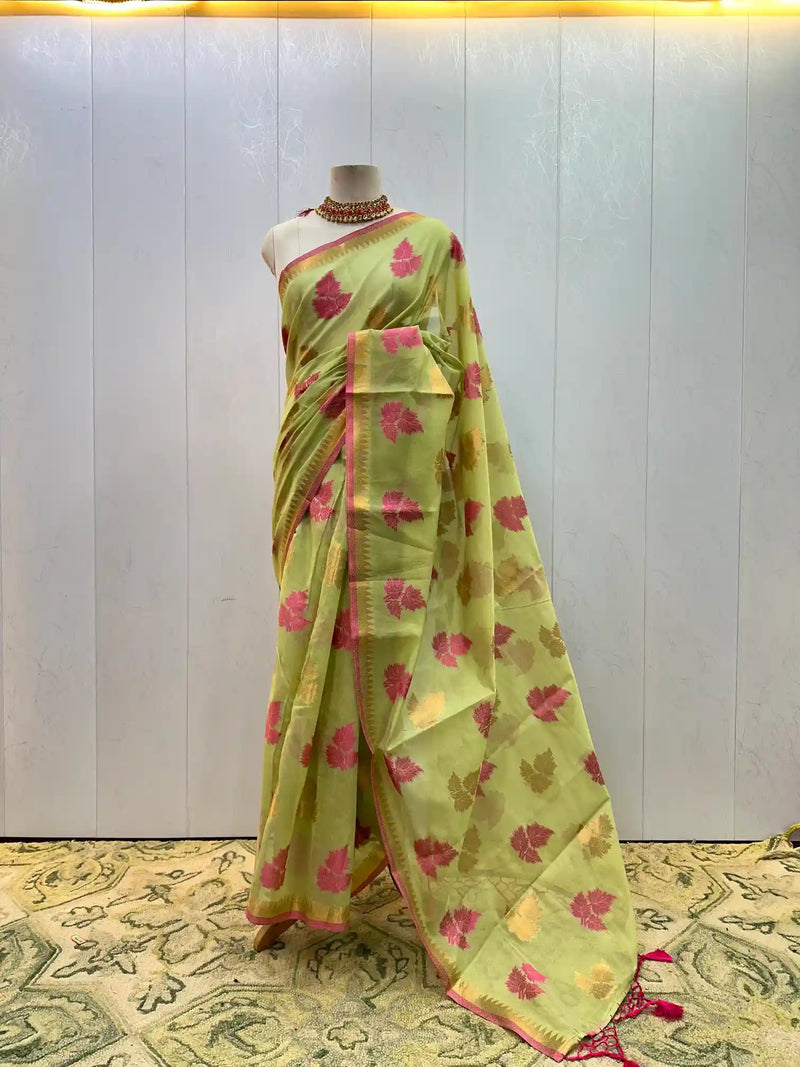 Ready To Wear Pista Green Soft Cotton Saree