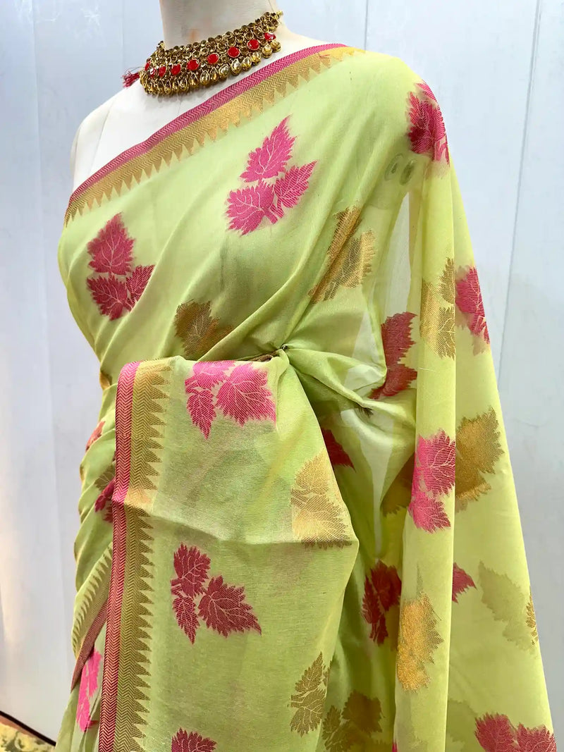 Ready To Wear Pista Green Soft Cotton Saree