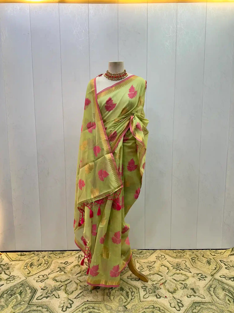 Ready To Wear Pista Green Soft Cotton Saree