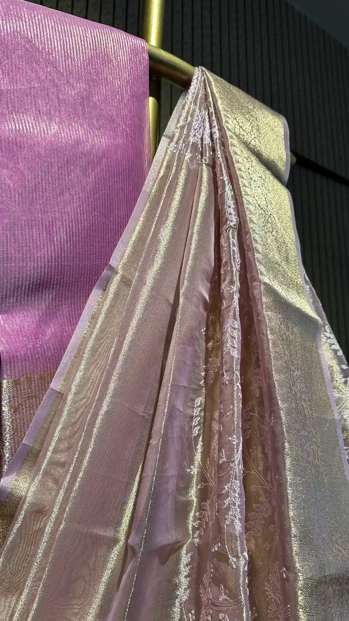 Ready To Wear Pretty Lavender Tissue Silk Chikankari Embroidered Saree
