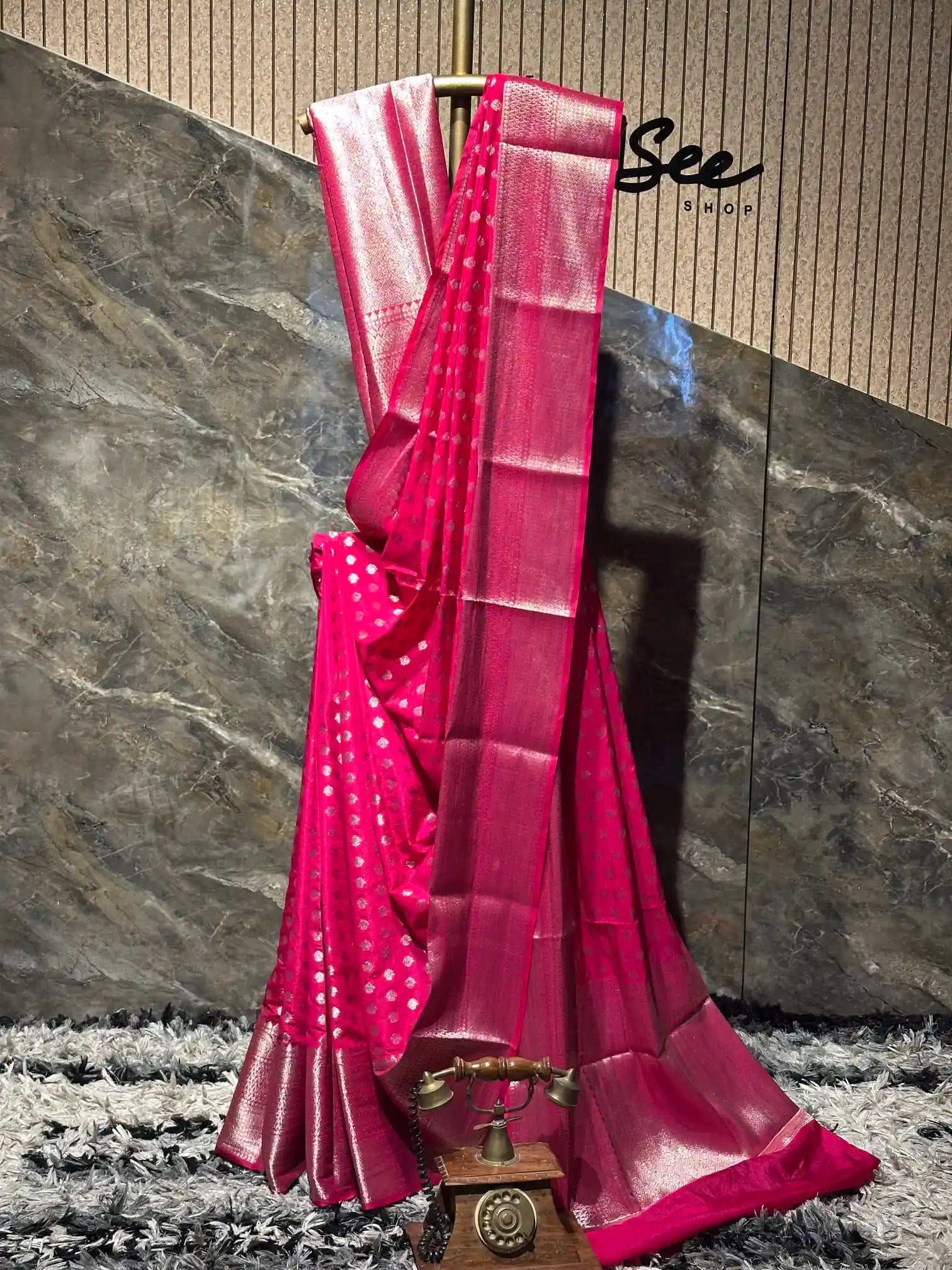 Ready To Wear Rani Chinia Silk Traditional Banarasi Saree