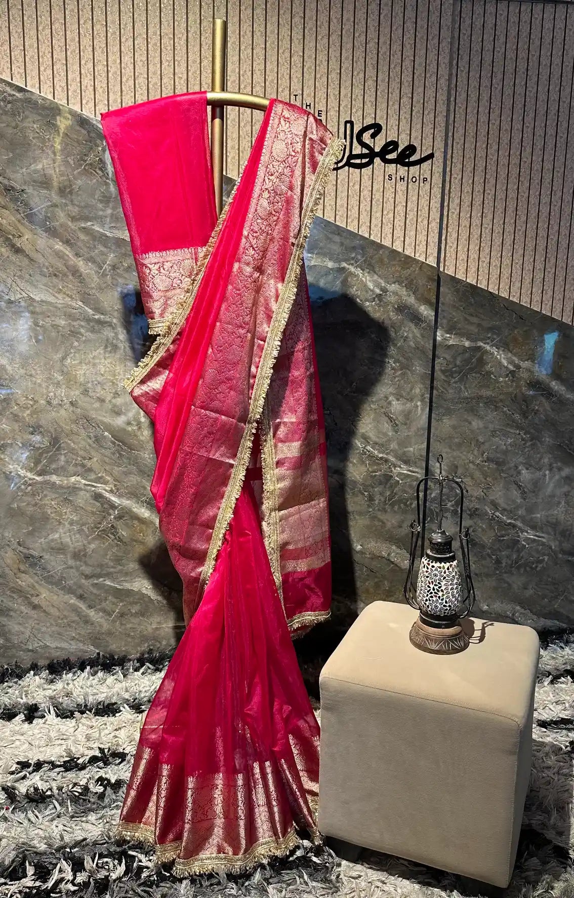 Ready To Wear Rani Pink Kora Organza Designer Banarasi Saree