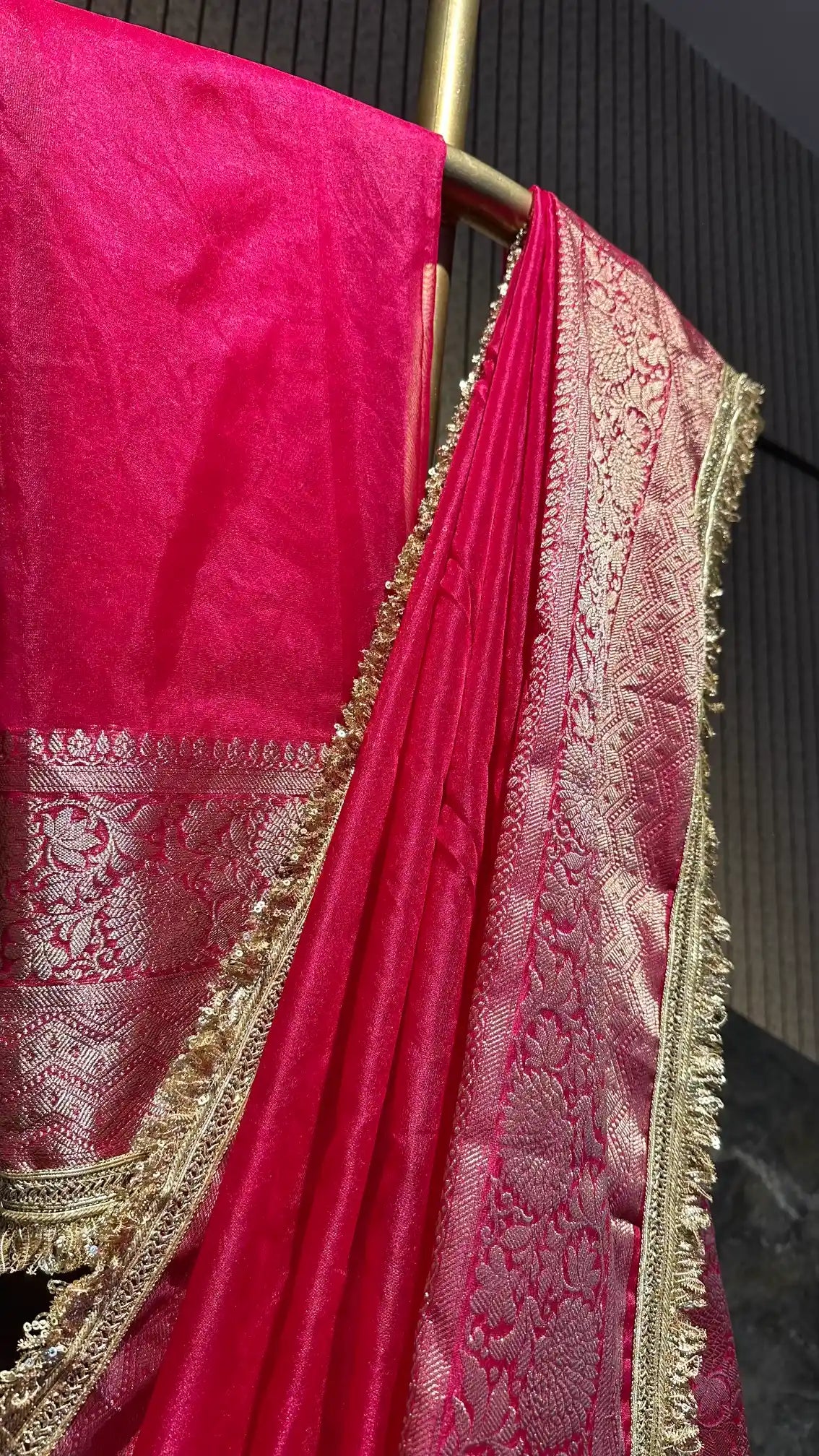 Ready To Wear Rani Pink Kora Organza Designer Banarasi Saree