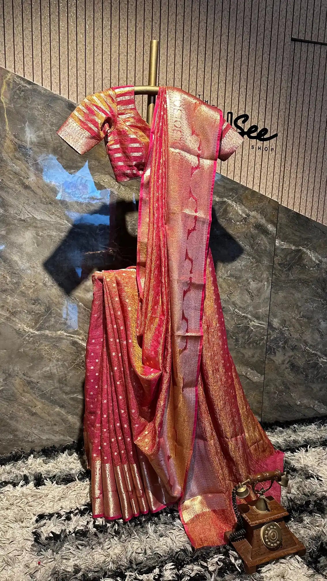 Ready To Wear Rusted Crush Tissue Silk Saree 
