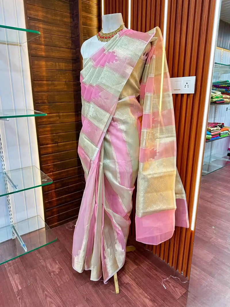 Ready to Wear Pink Tissue Saree