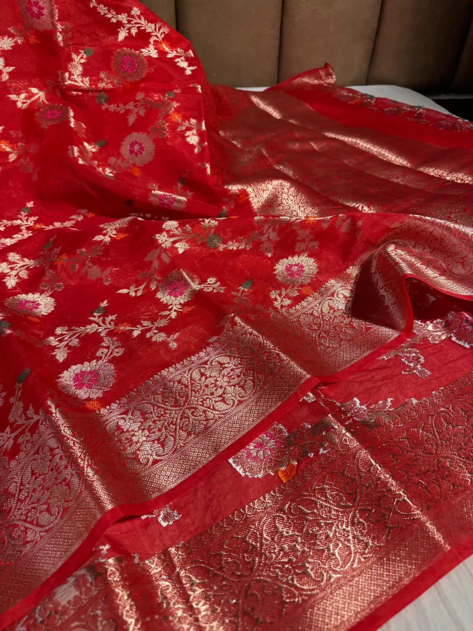 Red Banarasi Warm Silk Saree with Meenakari Jaal Work