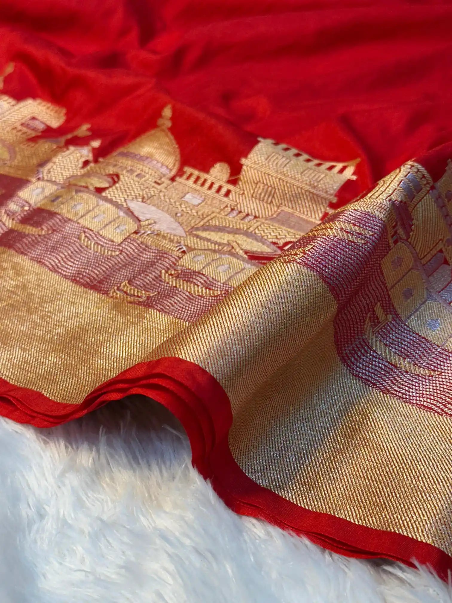 Red Georgette Silk Ghat Pattern Banarasi saree 