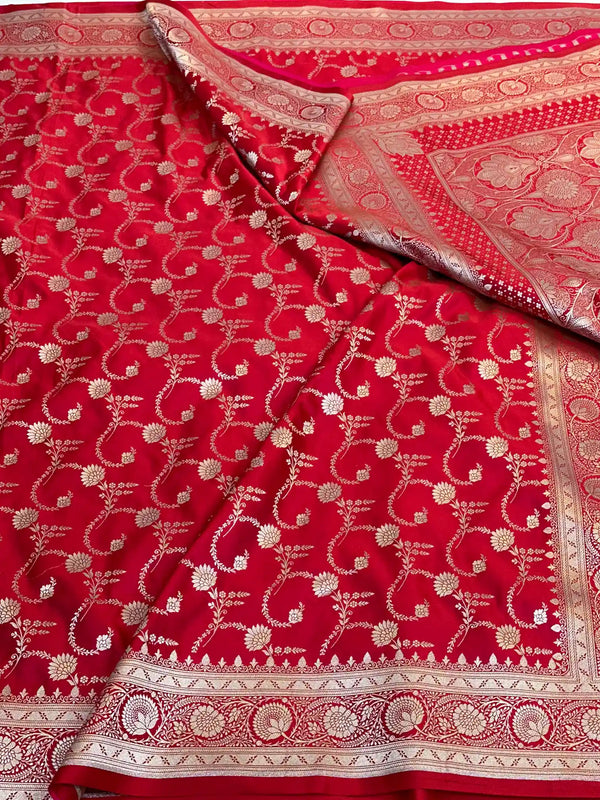 Bridal Red Mashru Katan Silk Banarasi Saree