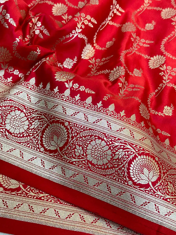 Bridal Red Mashru Katan Silk Banarasi Saree