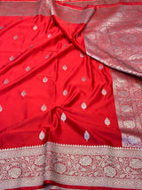 Red Motifs Weave Mashru Katan Saree