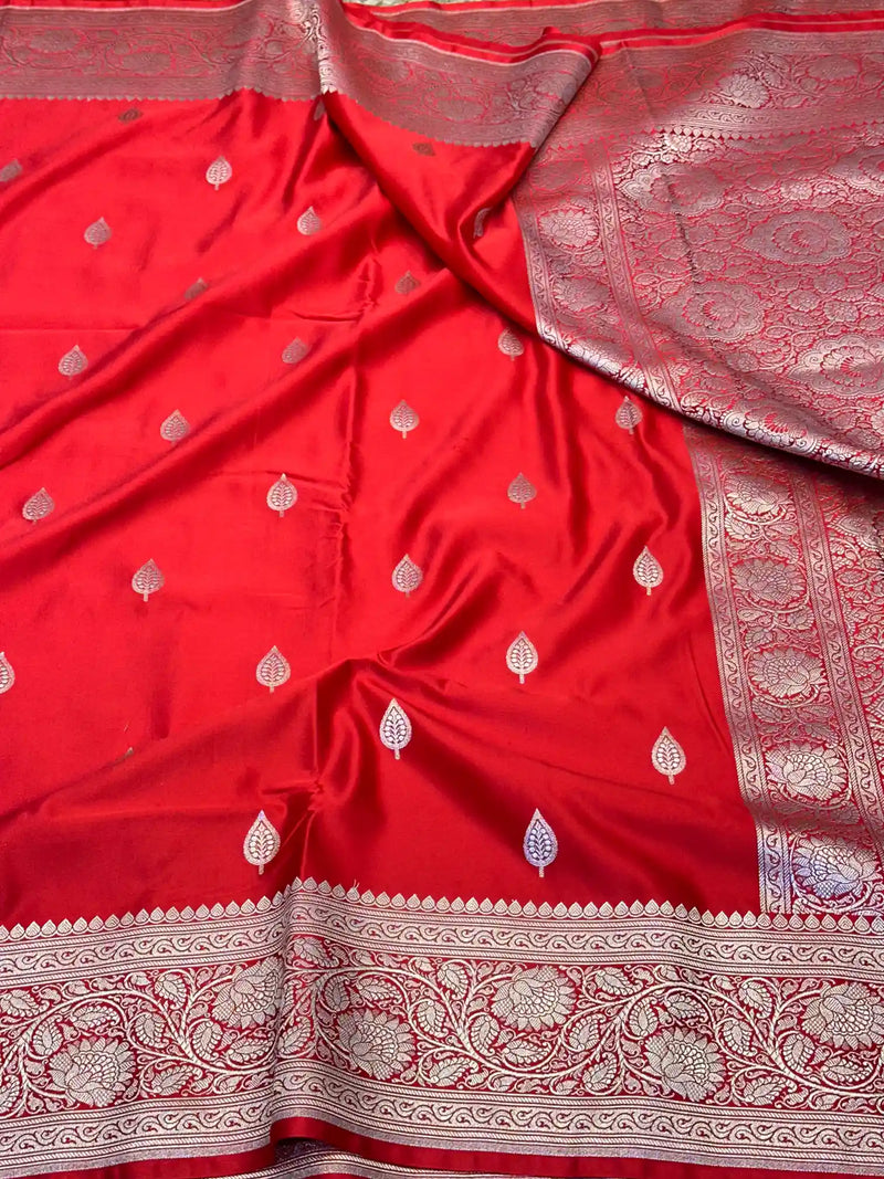 Red Motifs Weave Mashru Katan Saree