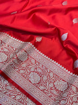 Red Motifs Weave Mashru Katan Saree