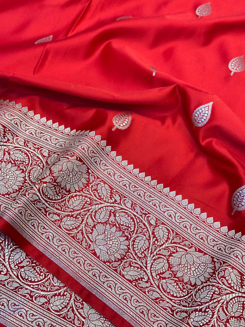 Red Motifs Weave Mashru Katan Saree