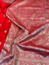 Red Motifs Weave Mashru Katan Saree