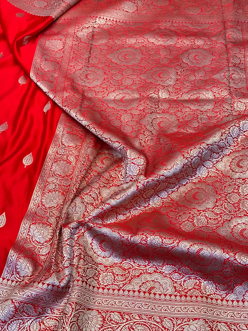 Red Motifs Weave Mashru Katan Saree